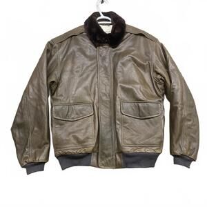 VTG LL Bean Goatskin Flight Bomber Jacket Mens L Shearling Collar OMG51